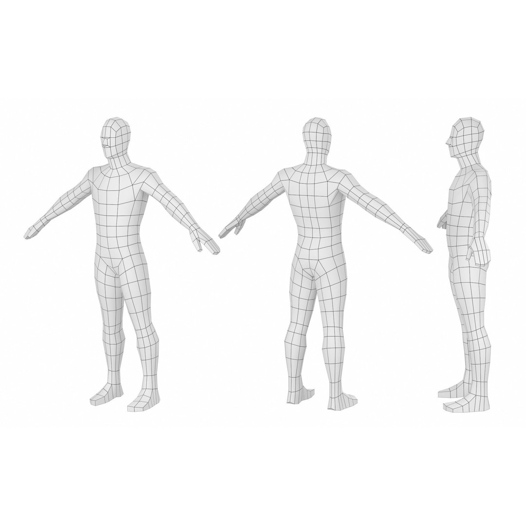 Natural Male 3D Model – Low Poly Base Mesh in 5 Topologies, FBX - View 14