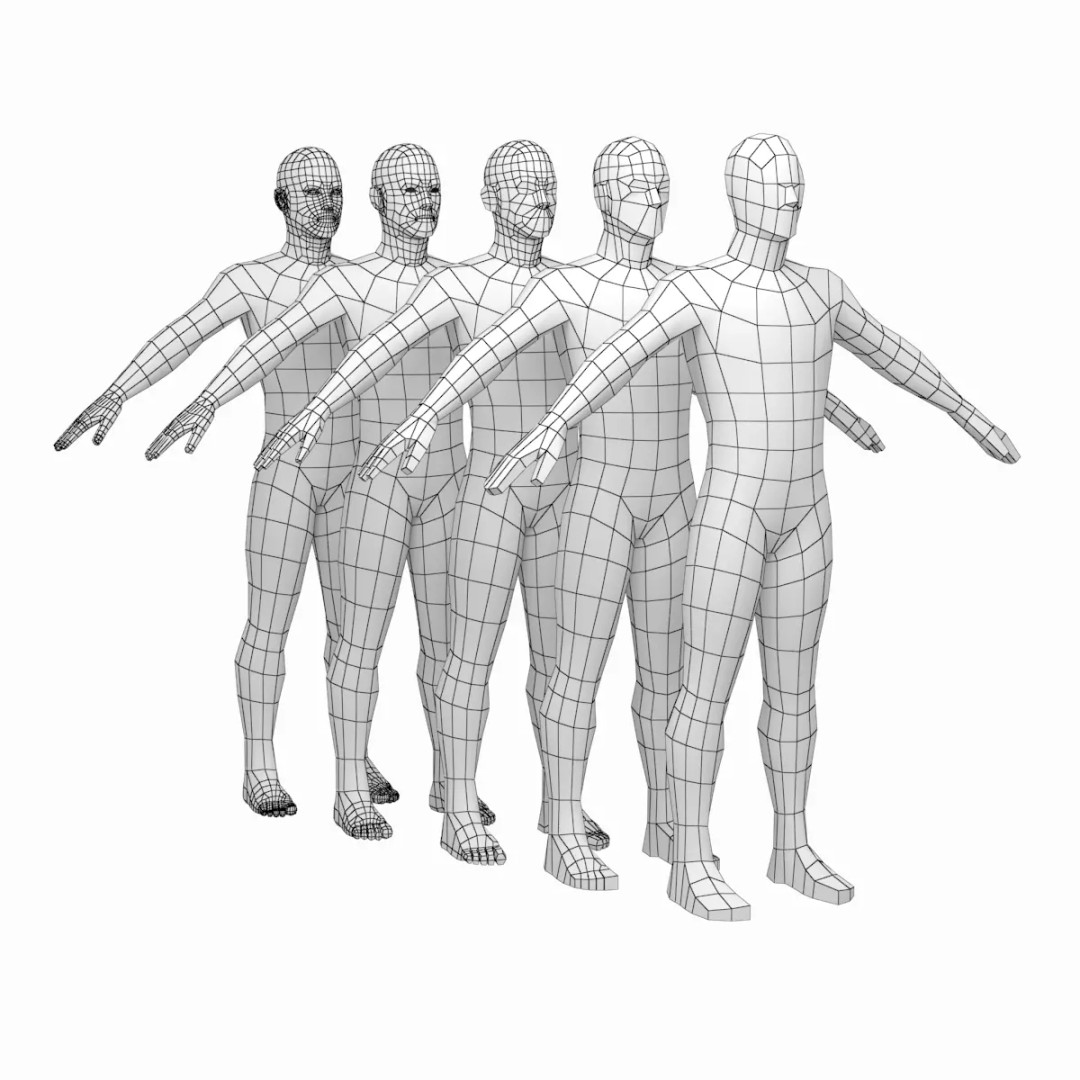 Natural Male 3D Model – Low Poly Base Mesh in 5 Topologies, FBX - View 2