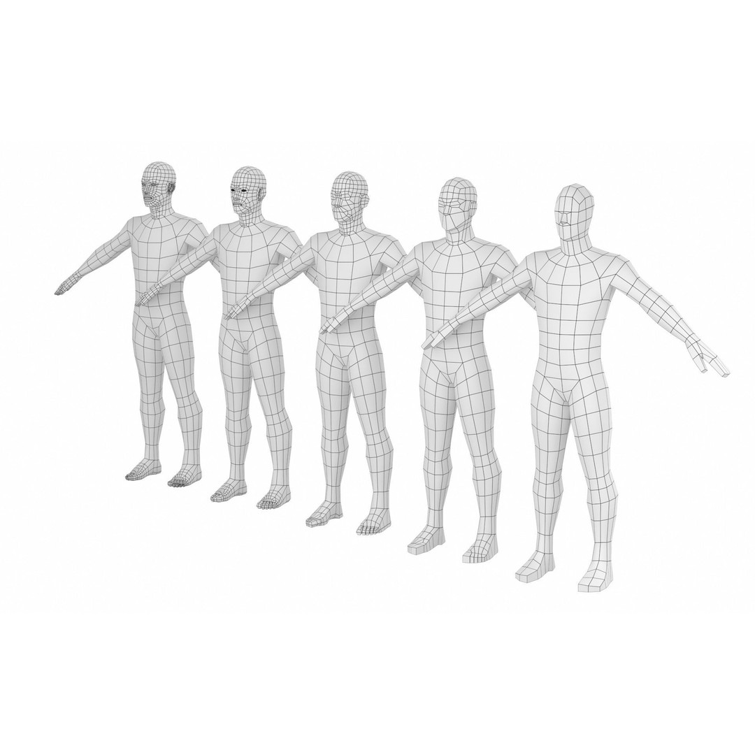 Natural Male 3D Model – Low Poly Base Mesh in 5 Topologies, FBX - View 6