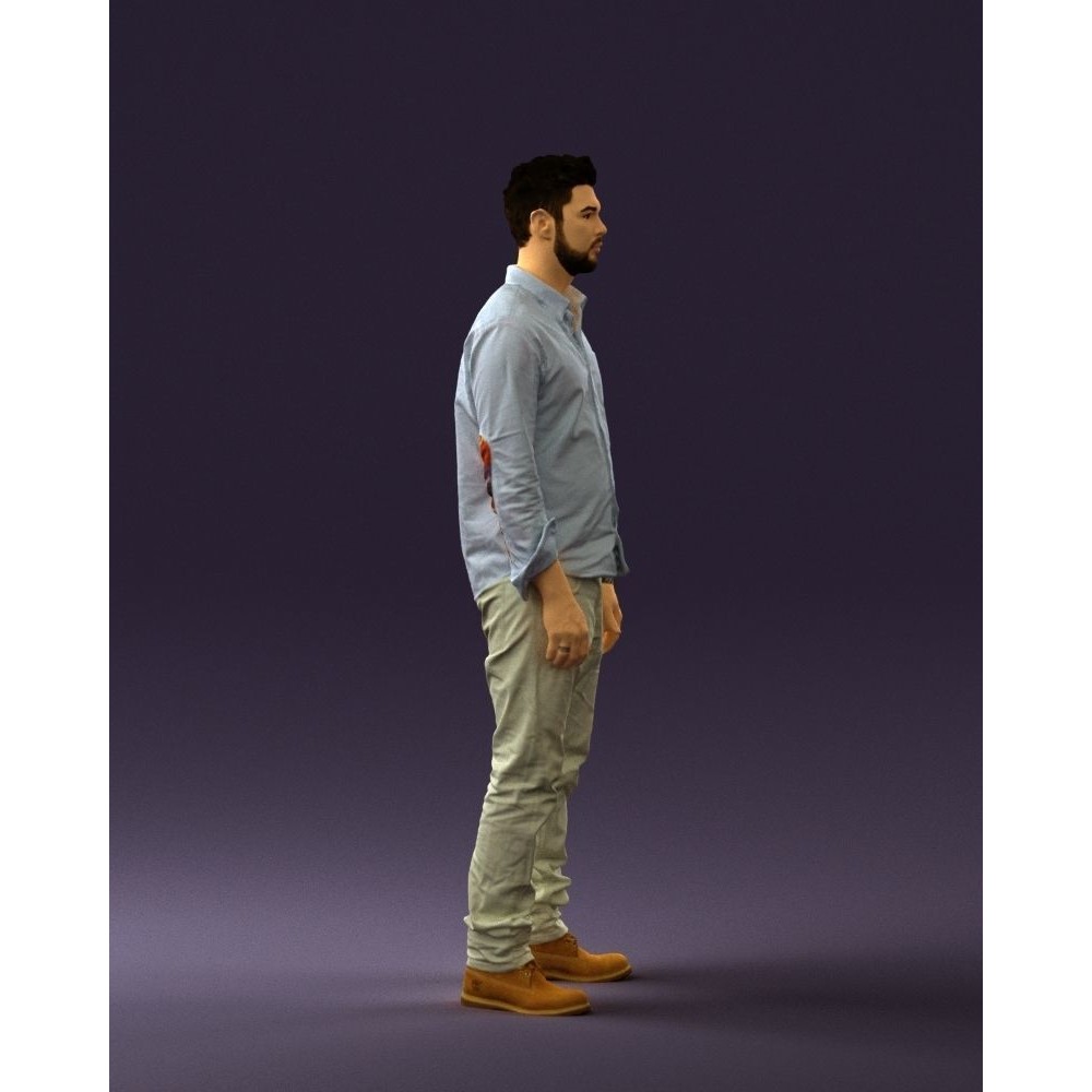 Man 3D Model – Realistic Human Character in Blue Top & White Jeans - View 11