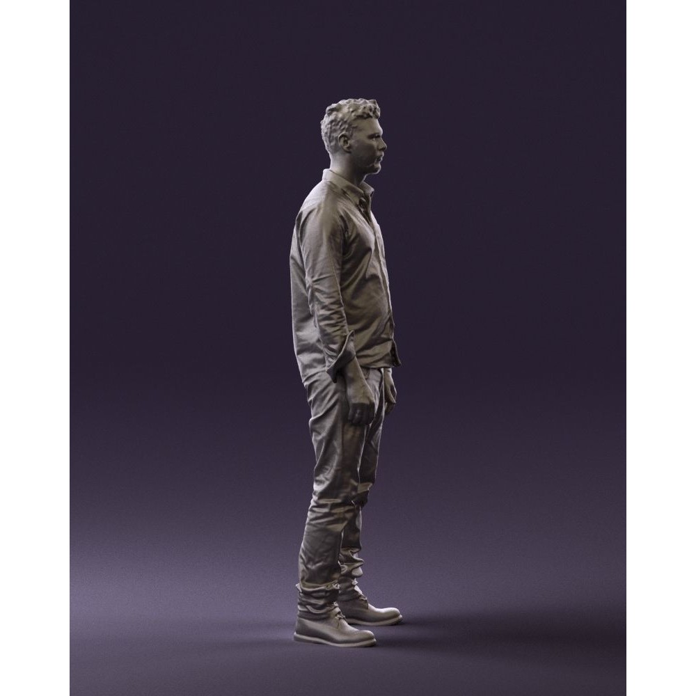 Man 3D Model – Realistic Human Character in Blue Top & White Jeans - View 12