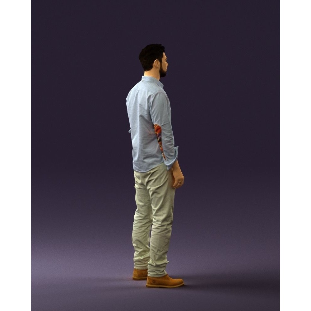 Man 3D Model – Realistic Human Character in Blue Top & White Jeans - View 14