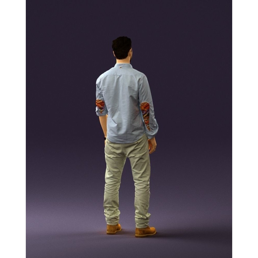 Man 3D Model – Realistic Human Character in Blue Top & White Jeans - View 17