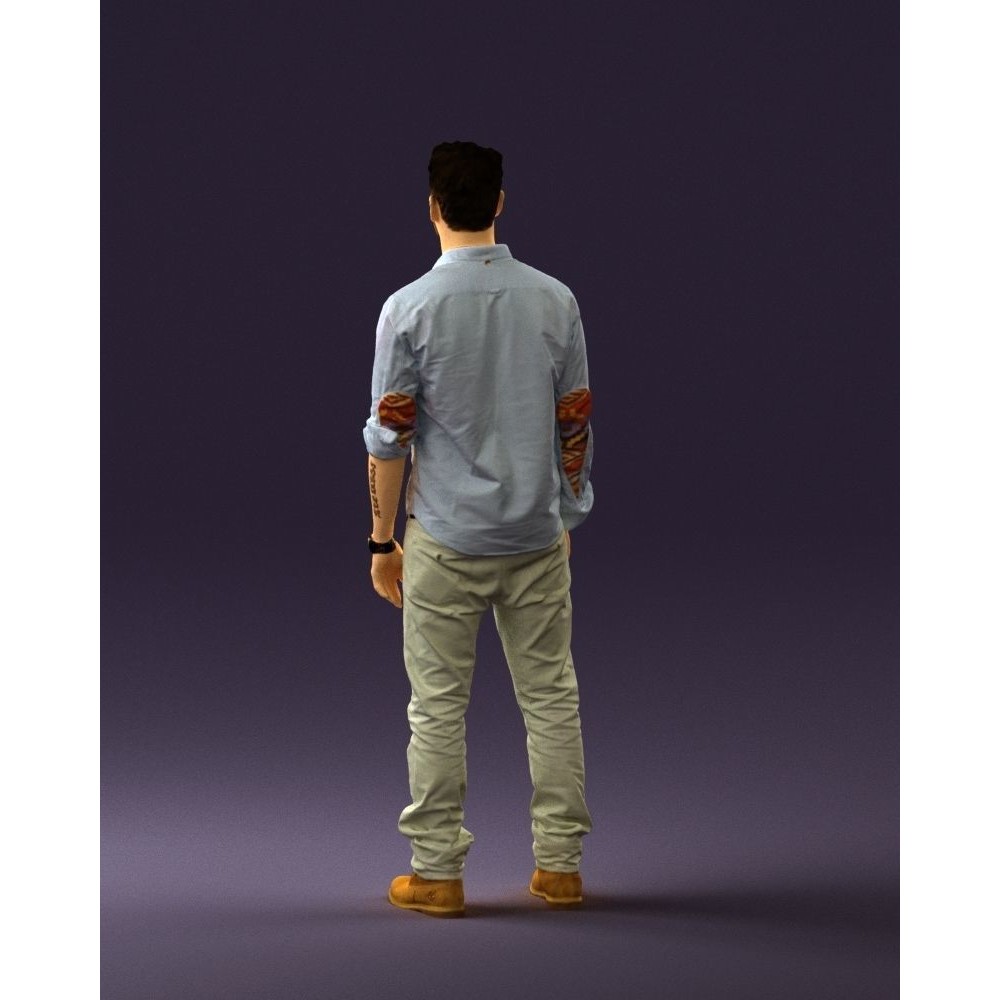 Man 3D Model – Realistic Human Character in Blue Top & White Jeans - View 20