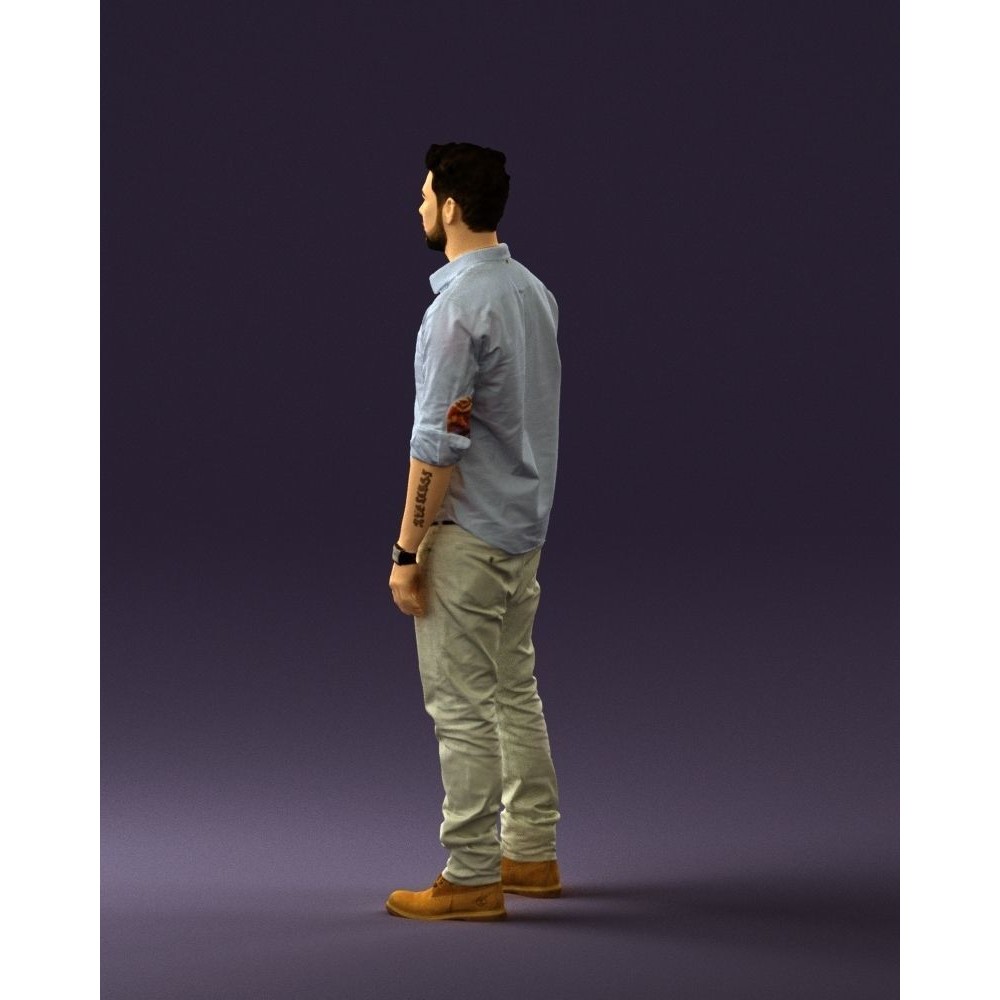 Man 3D Model – Realistic Human Character in Blue Top & White Jeans - View 23