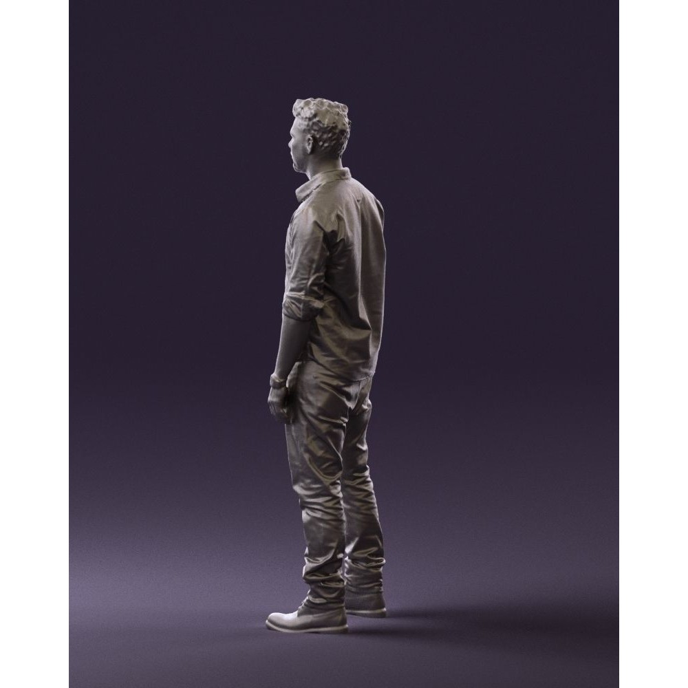 Man 3D Model – Realistic Human Character in Blue Top & White Jeans - View 24
