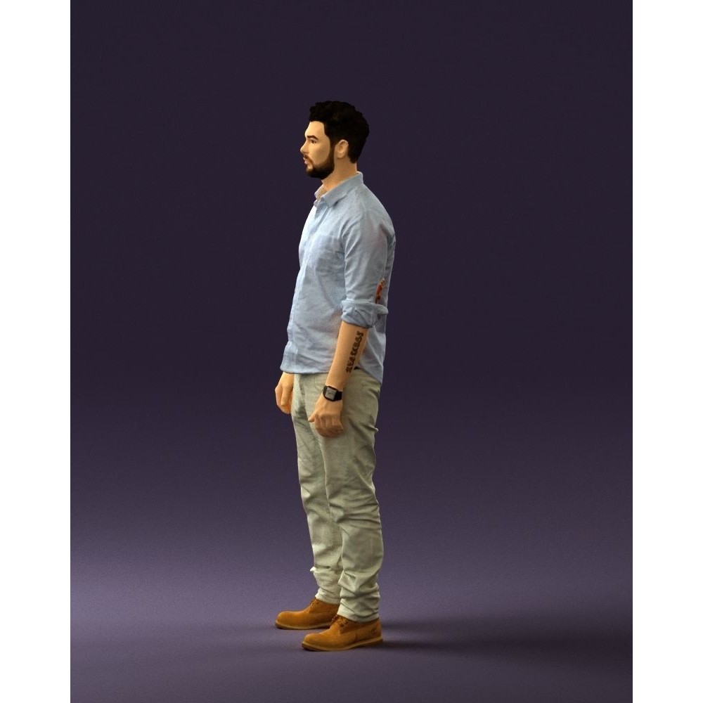 Man 3D Model – Realistic Human Character in Blue Top & White Jeans - View 26