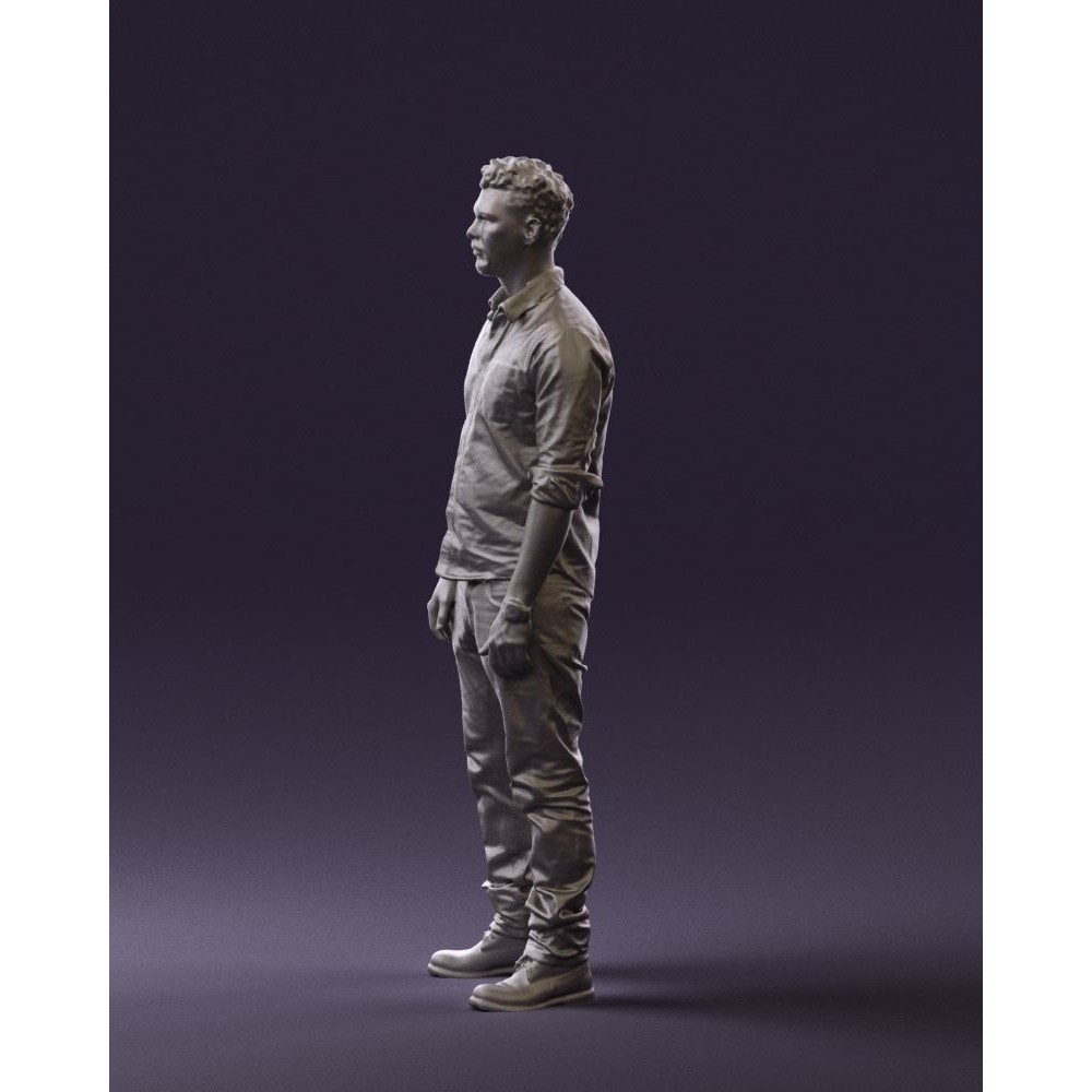 Man 3D Model – Realistic Human Character in Blue Top & White Jeans - View 27