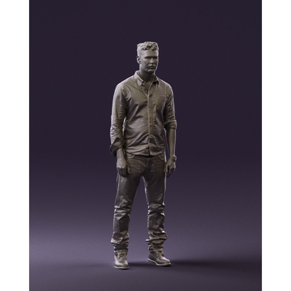 Man 3D Model – Realistic Human Character in Blue Top & White Jeans - View 3