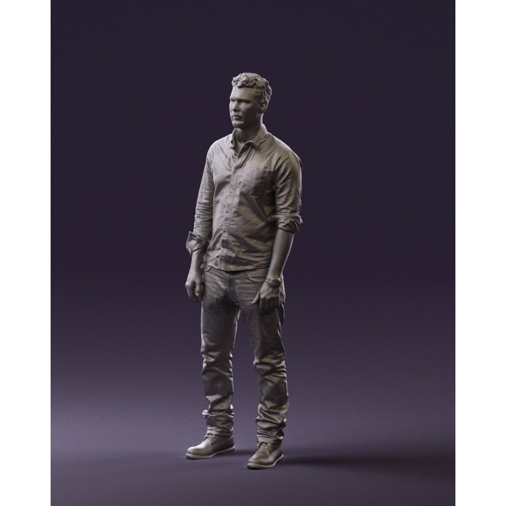 Man 3D Model – Realistic Human Character in Blue Top & White Jeans - View 30