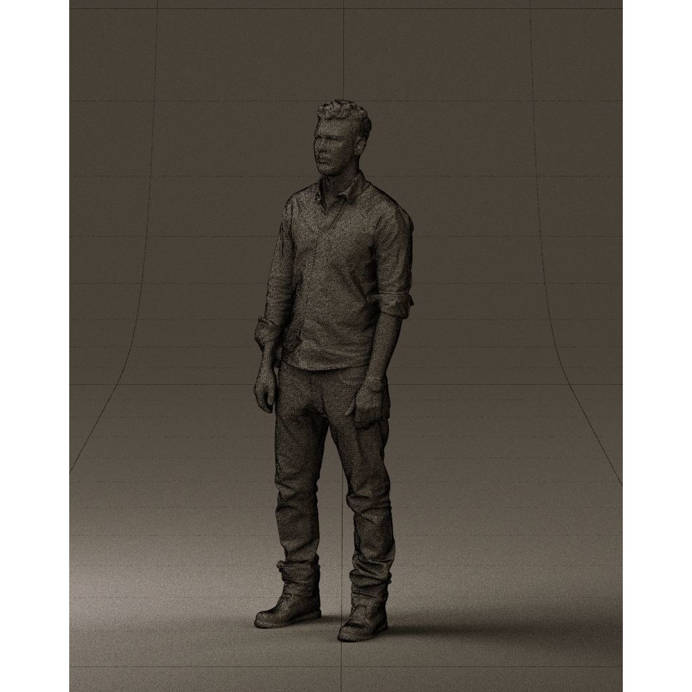 Man 3D Model – Realistic Human Character in Blue Top & White Jeans - View 31