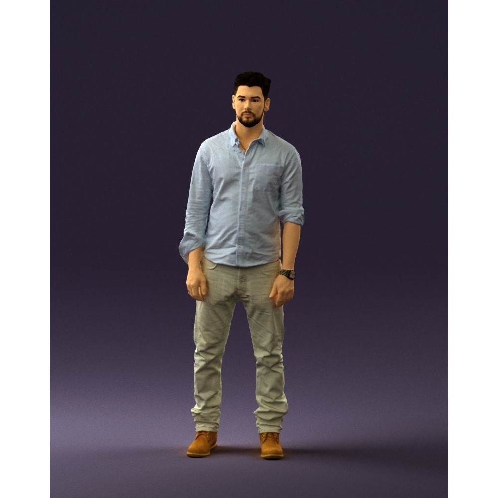 Man 3D Model – Realistic Human Character in Blue Top & White Jeans - View 32