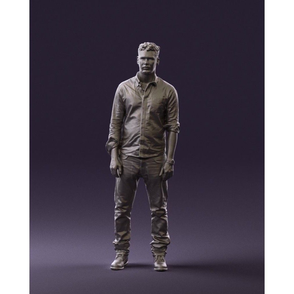 Man 3D Model – Realistic Human Character in Blue Top & White Jeans - View 33