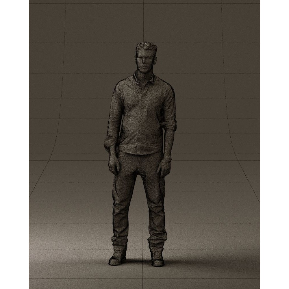 Man 3D Model – Realistic Human Character in Blue Top & White Jeans - View 34