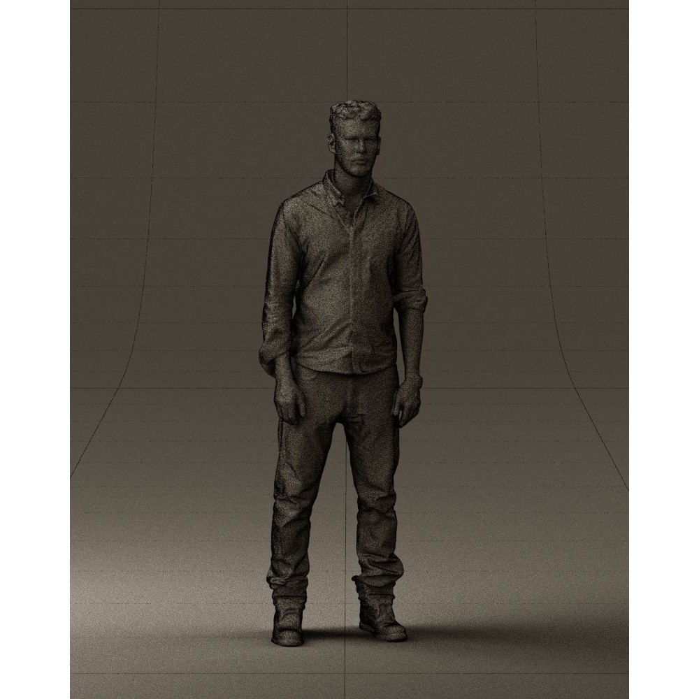 Man 3D Model – Realistic Human Character in Blue Top & White Jeans - View 37