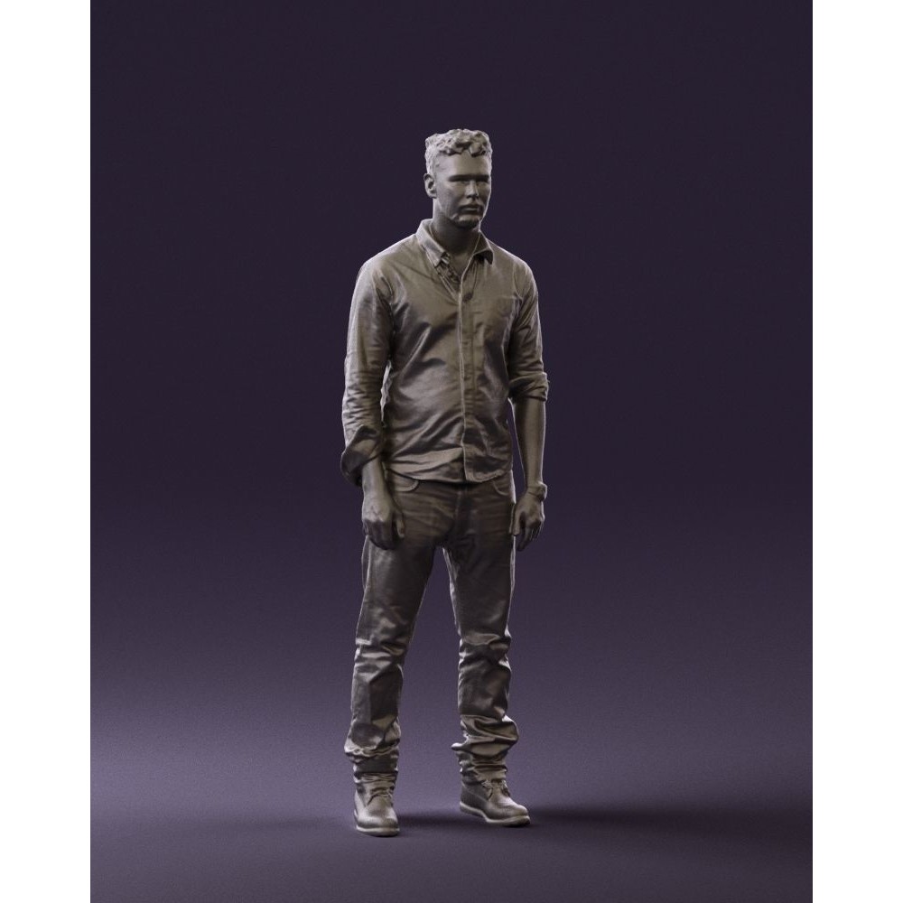 Man 3D Model – Realistic Human Character in Blue Top & White Jeans - View 39