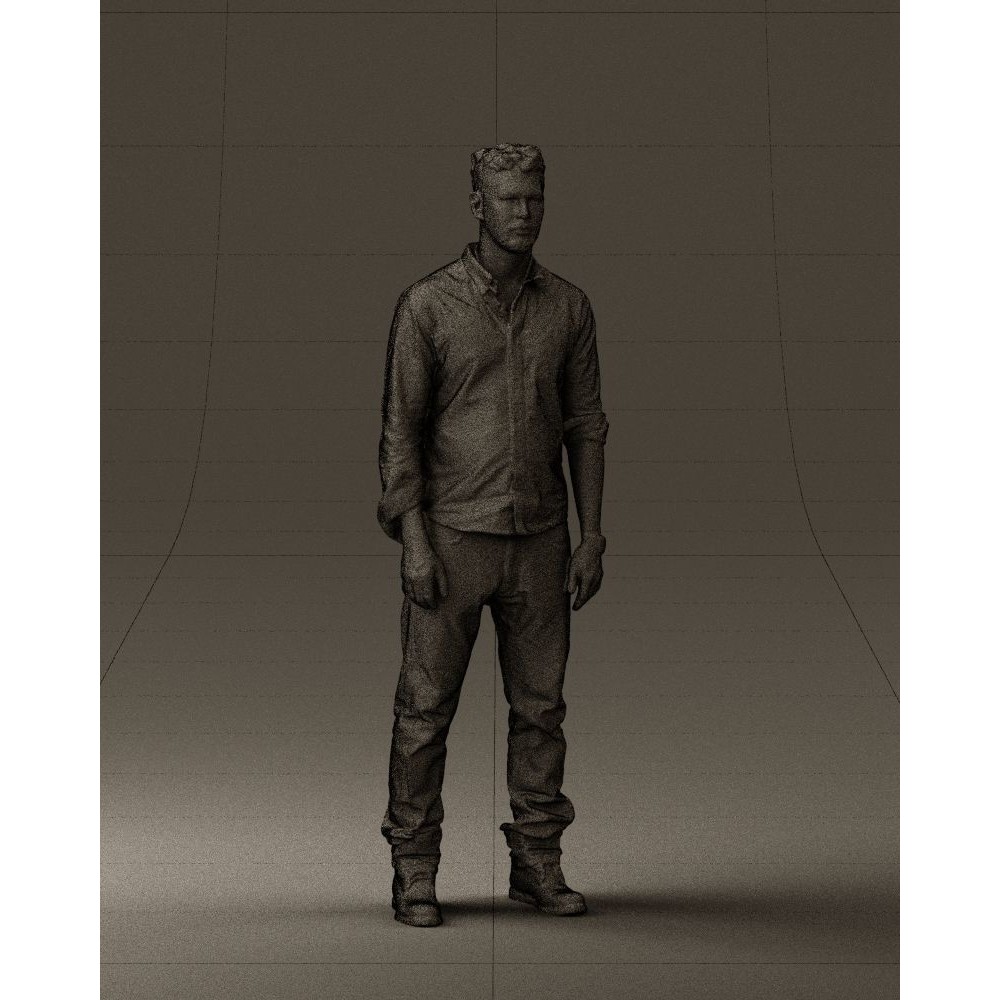 Man 3D Model – Realistic Human Character in Blue Top & White Jeans - View 4