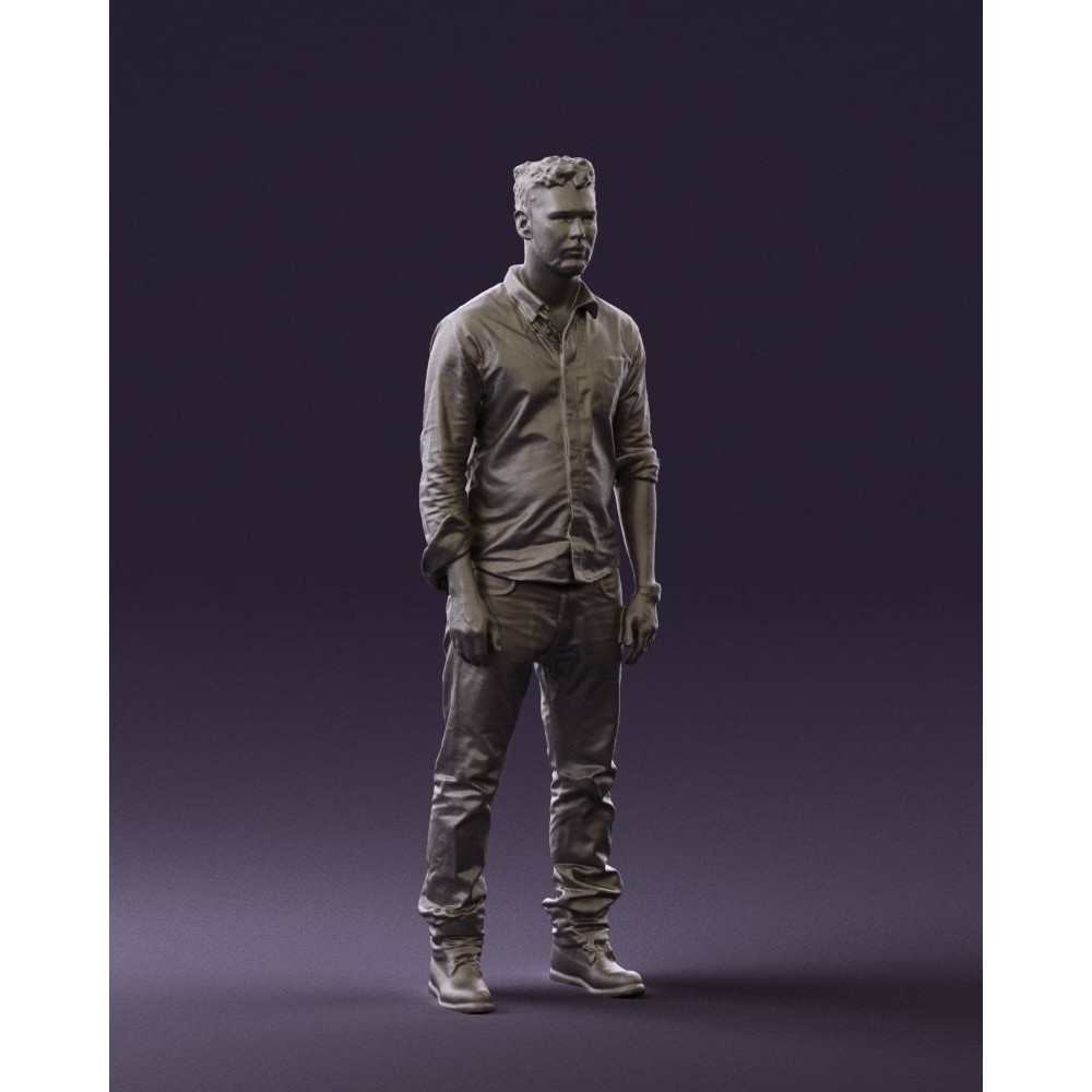 Man 3D Model – Realistic Human Character in Blue Top & White Jeans - View 6