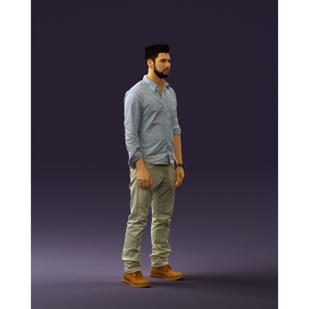 Man 3D Model – Realistic Human Character in Blue Top & White Jeans - View 8