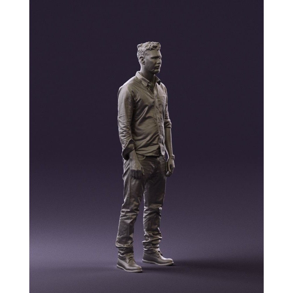 Man 3D Model – Realistic Human Character in Blue Top & White Jeans - View 9
