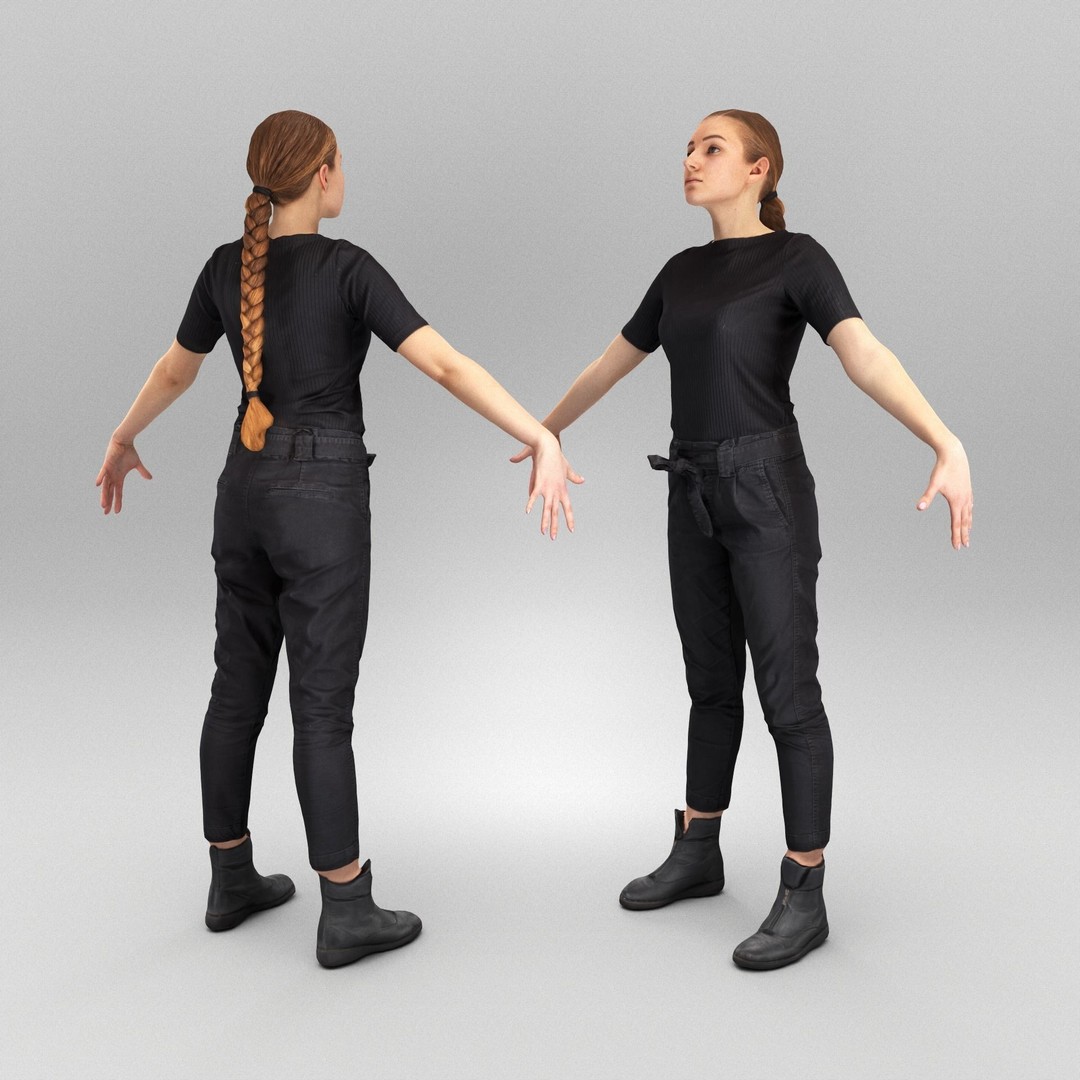Young Woman 3D Model – Low Poly Character, Rigged for Animation - View 3