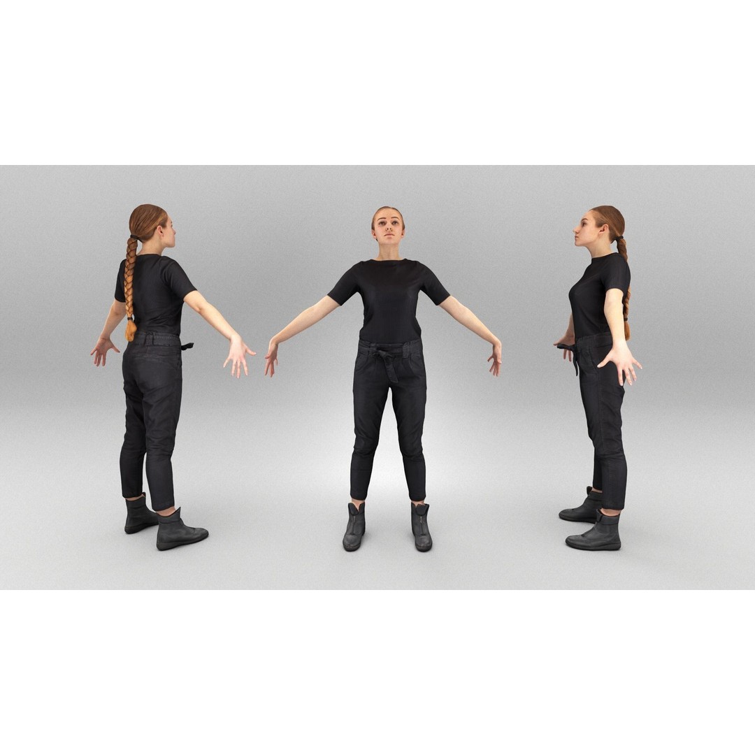 Young Woman 3D Model – Low Poly Character, Rigged for Animation - View 4