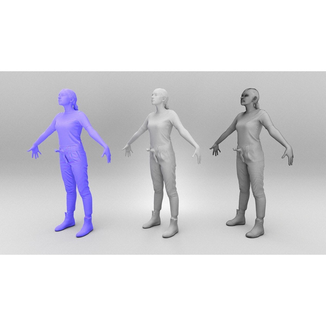 Young Woman 3D Model – Low Poly Character, Rigged for Animation - View 5