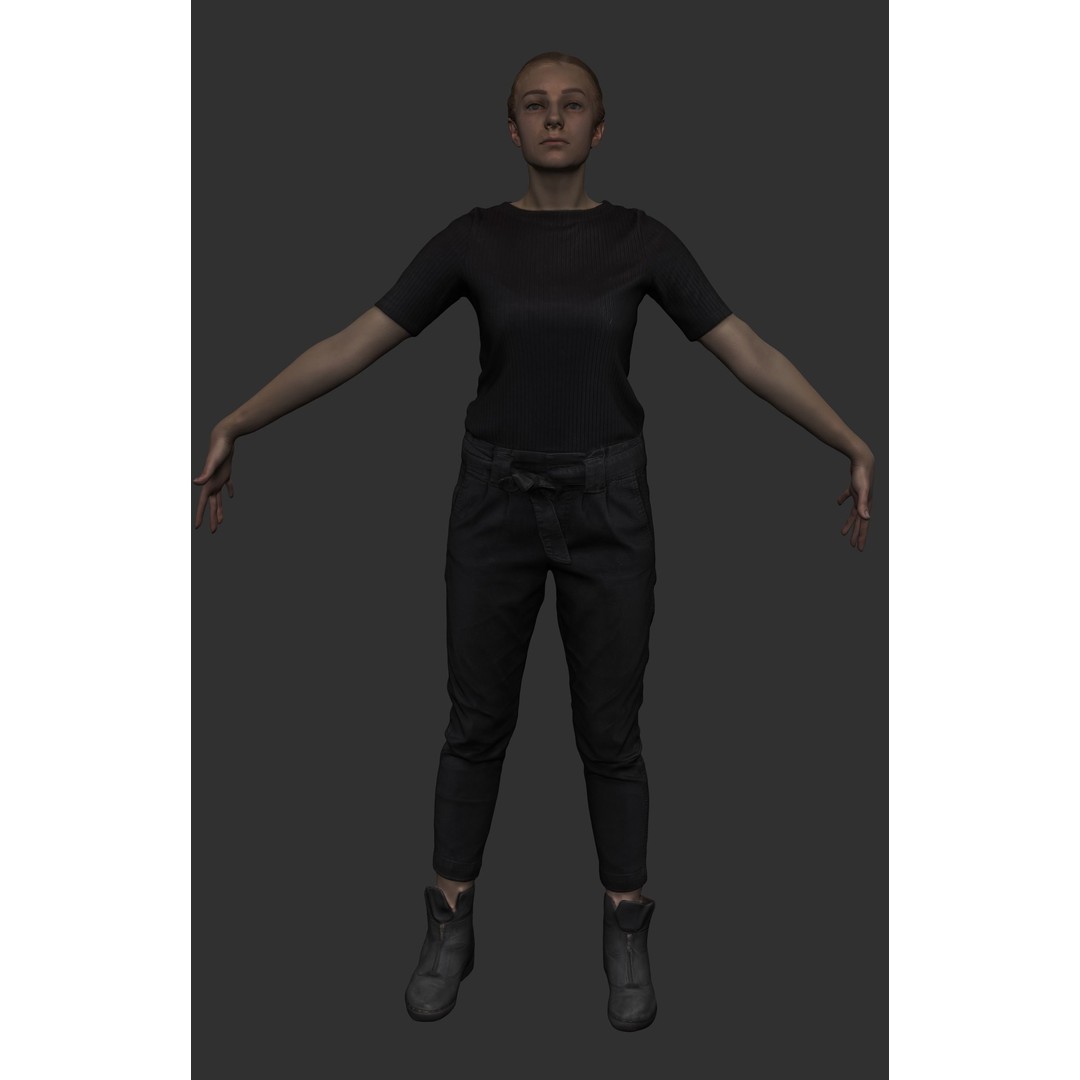 Young Woman 3D Model – Low Poly Character, Rigged for Animation - View 7