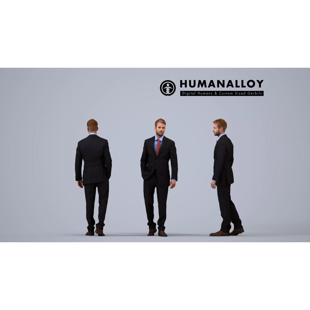Male Adult 3D Model Set – Business Attire, FBX, Game Ready - View 6