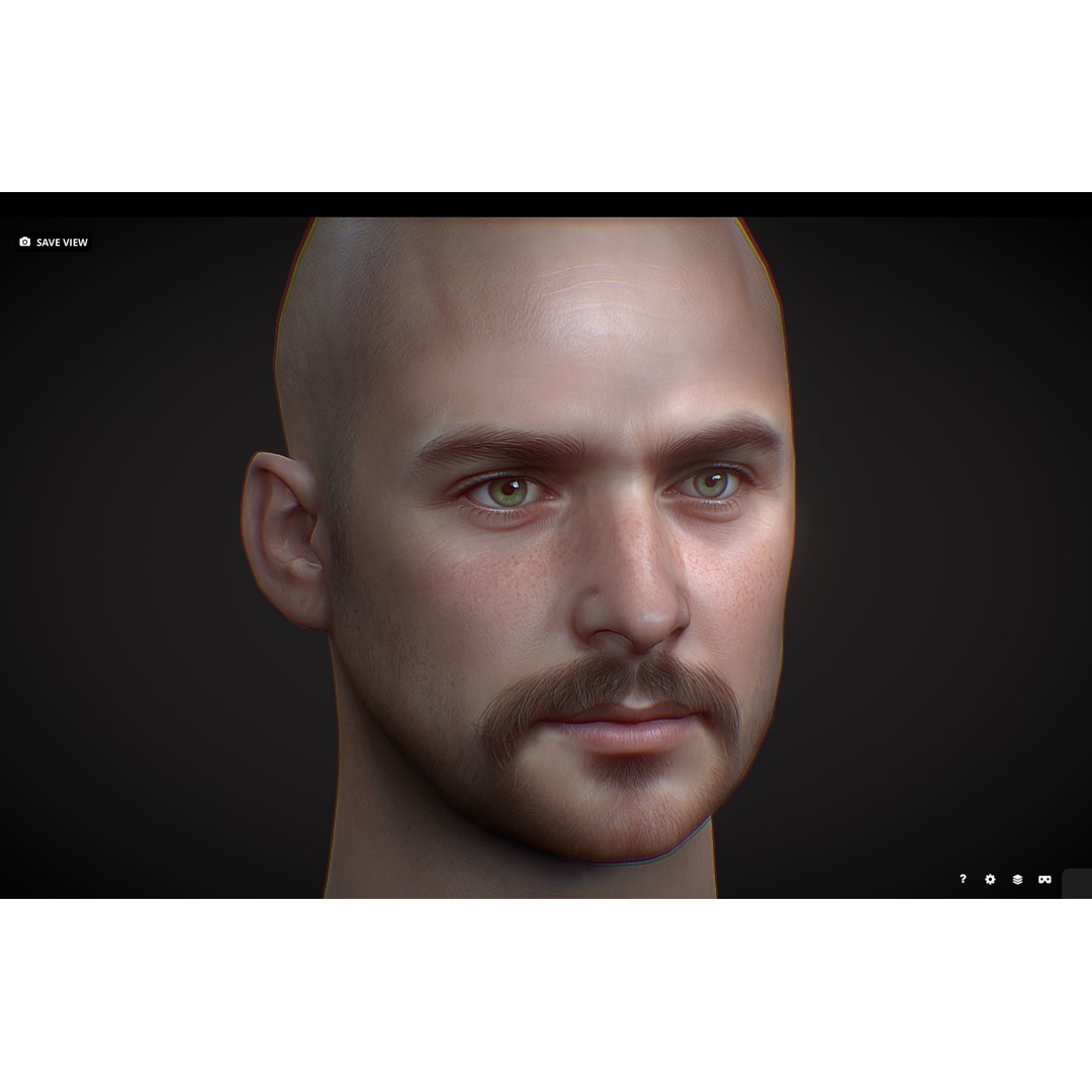 Realistic Male Head 3D Model – Low Poly Game Asset, PBR Textures - View 10