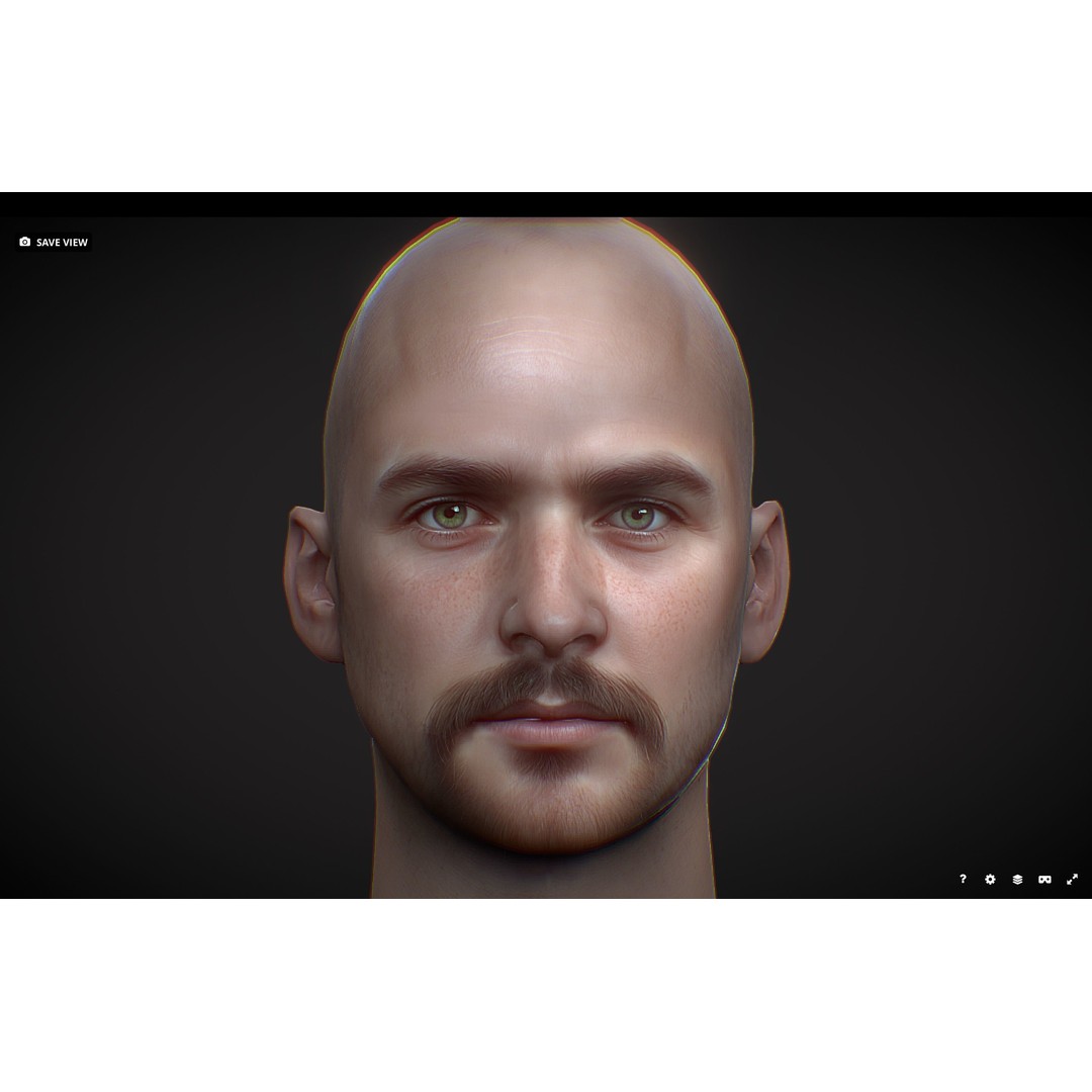 Realistic Male Head 3D Model – Low Poly Game Asset, PBR Textures - View 12
