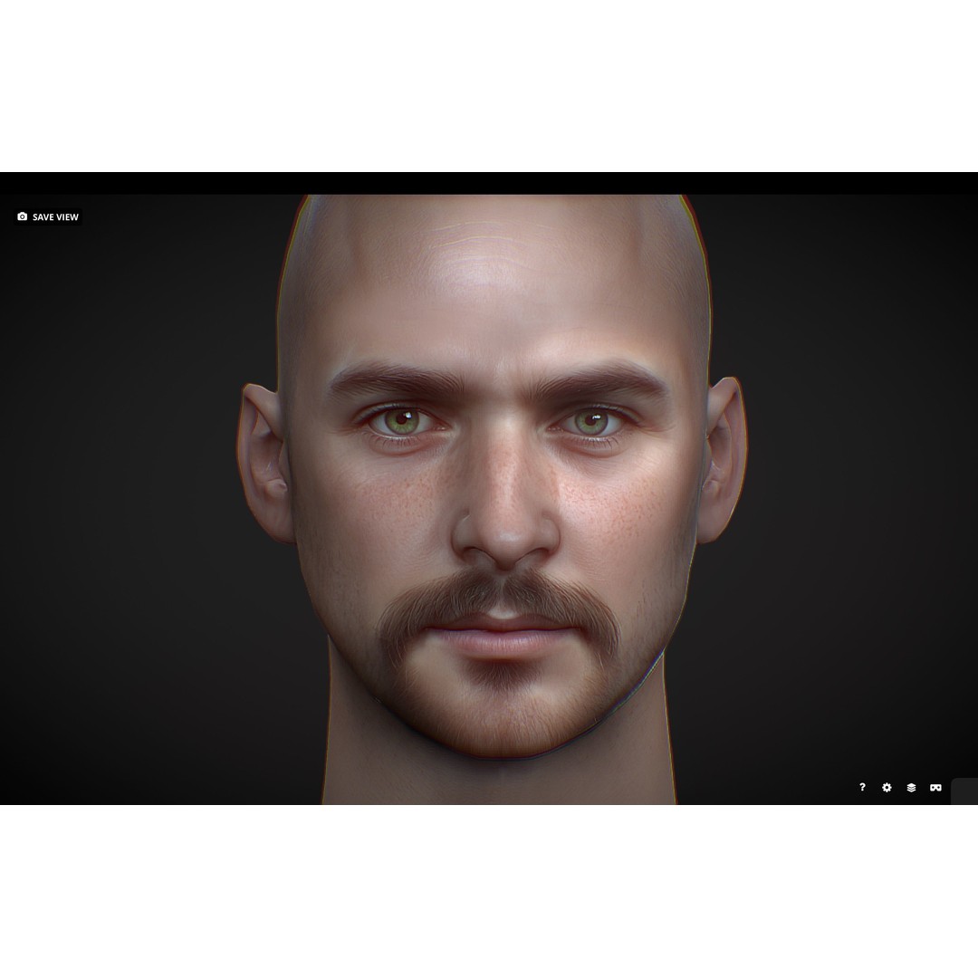 Realistic Male Head 3D Model – Low Poly Game Asset, PBR Textures - View 13