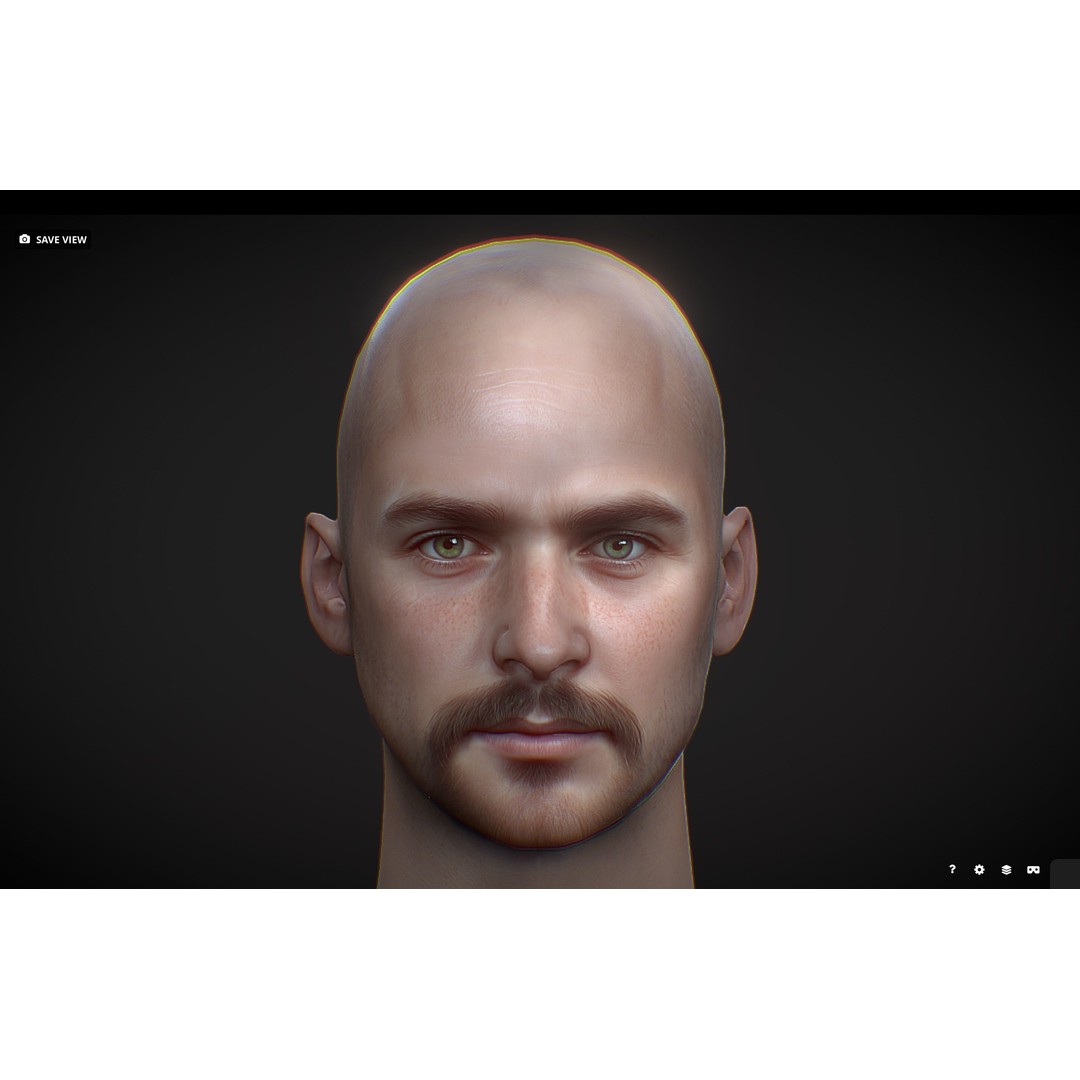 Realistic Male Head 3D Model – Low Poly Game Asset, PBR Textures - View 14