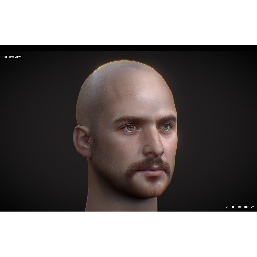 Realistic Male Head 3D Model – Low Poly Game Asset, PBR Textures - View 15