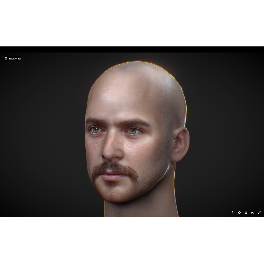 Realistic Male Head 3D Model – Low Poly Game Asset, PBR Textures - View 16