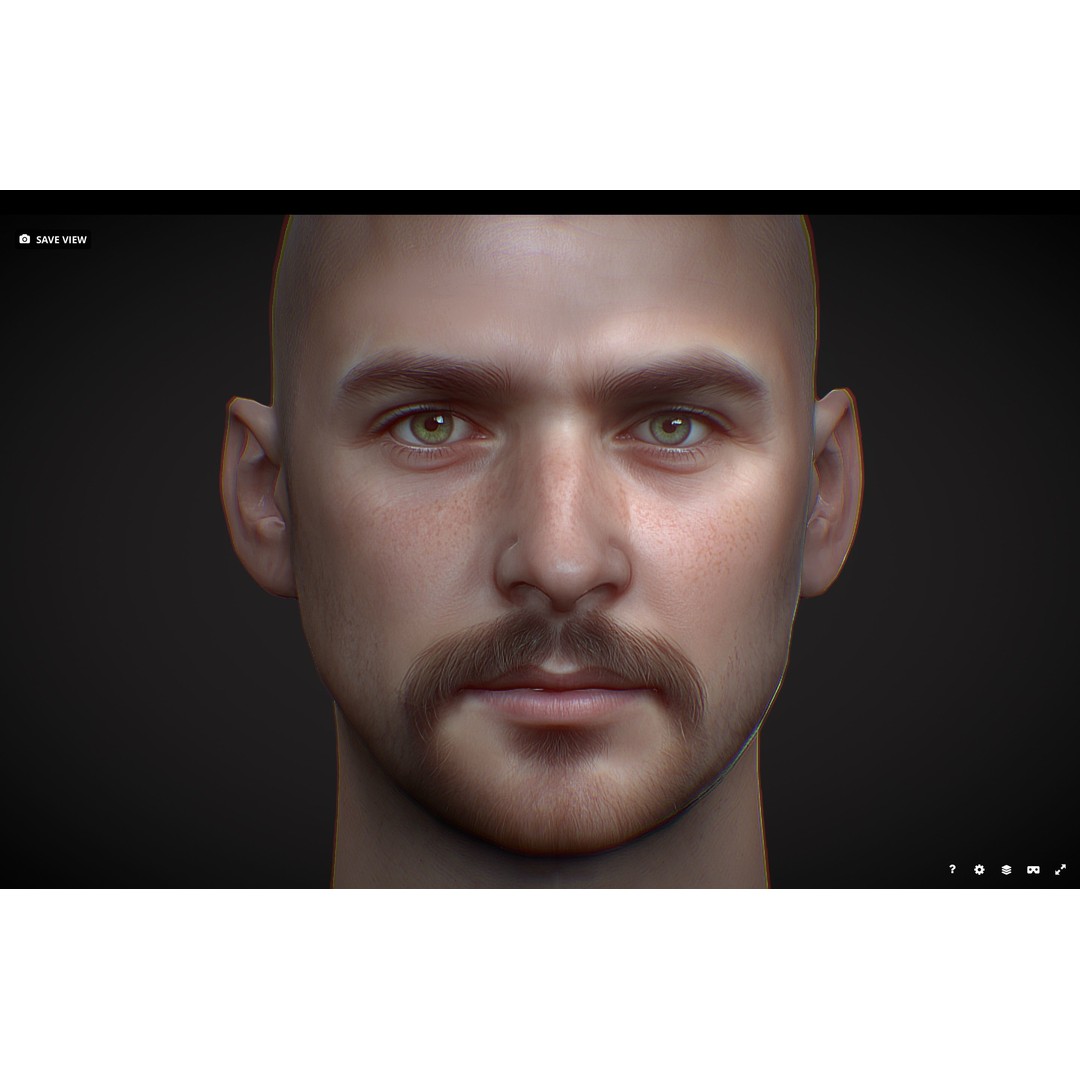 Realistic Male Head 3D Model – Low Poly Game Asset, PBR Textures - View 5