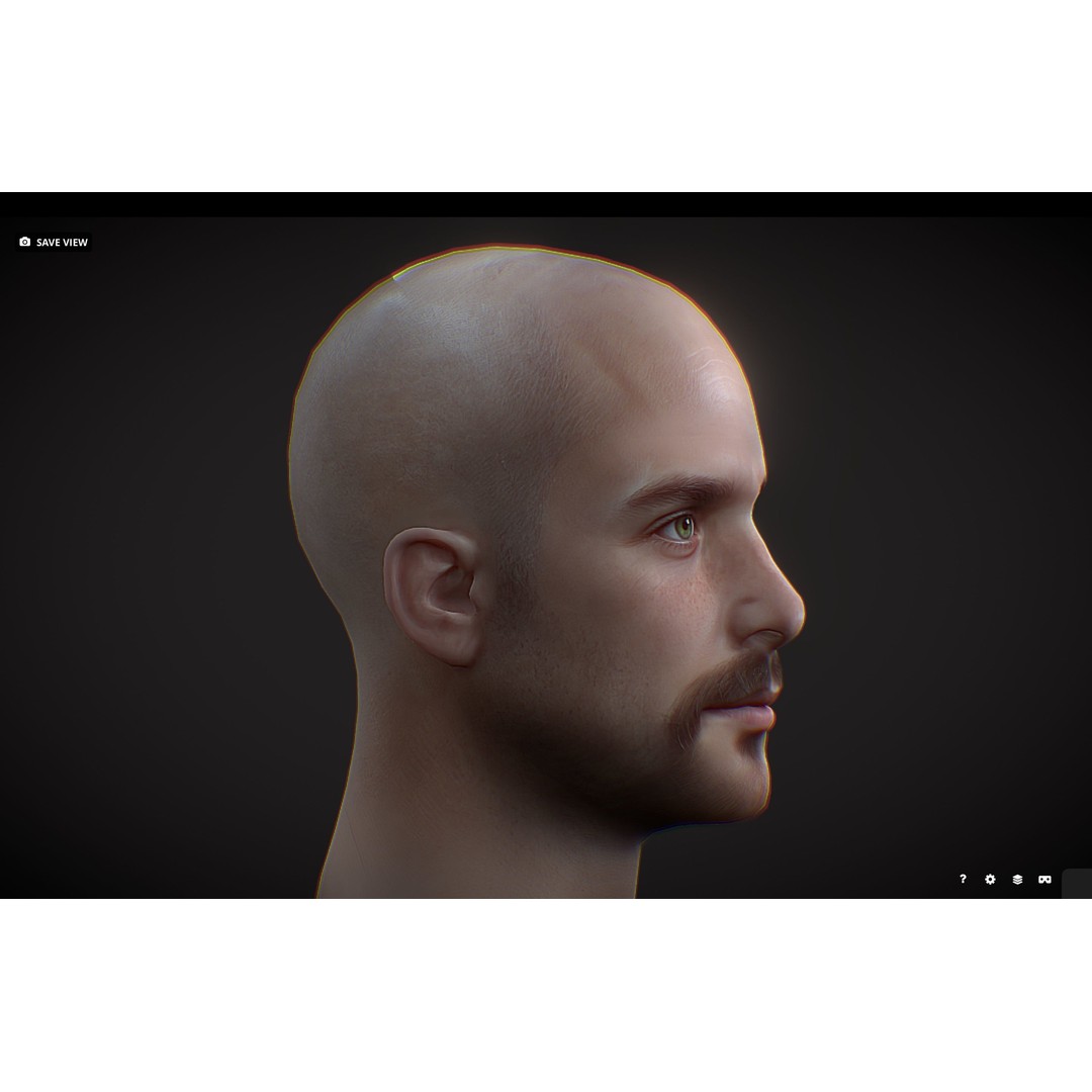 Realistic Male Head 3D Model – Low Poly Game Asset, PBR Textures - View 6