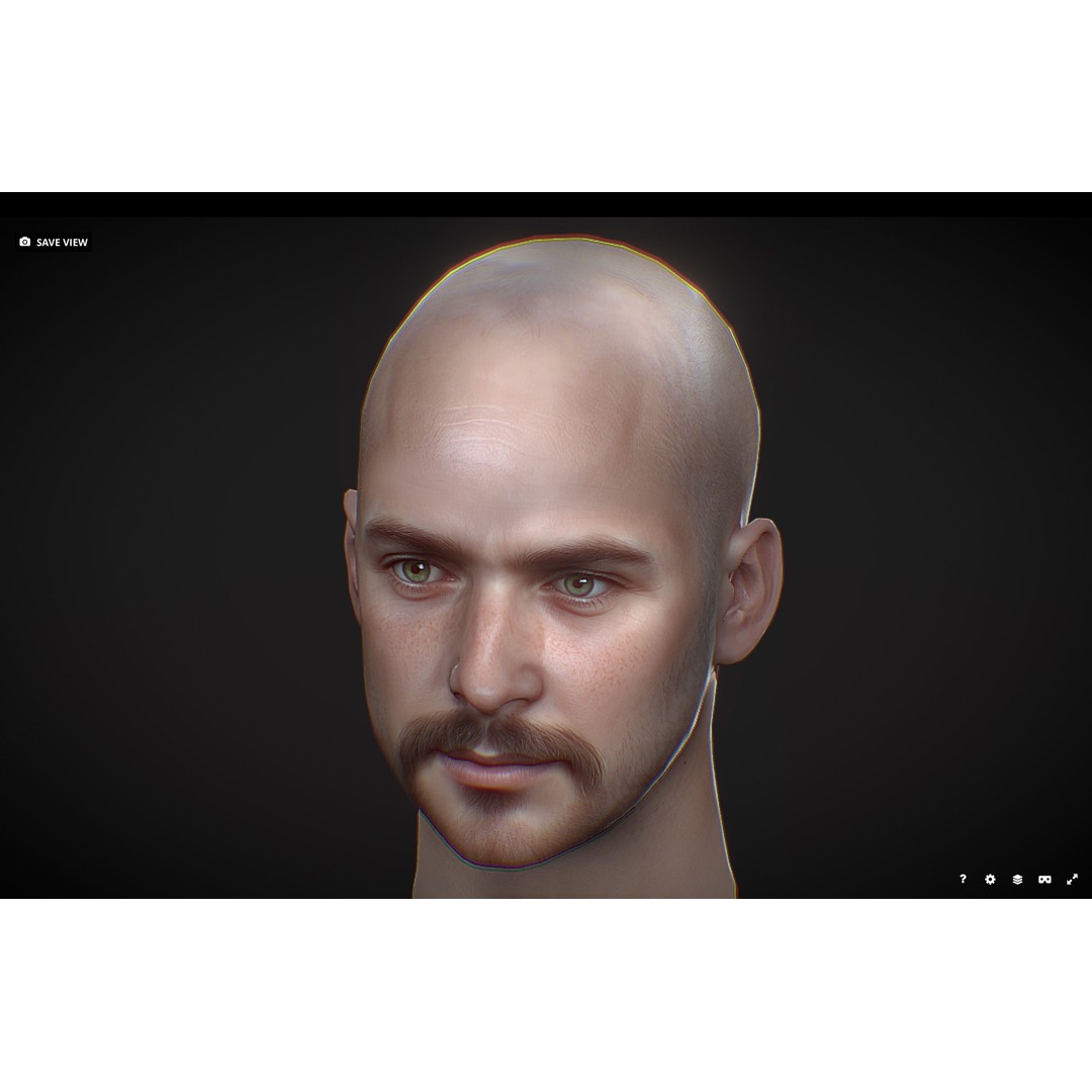 Realistic Male Head 3D Model – Low Poly Game Asset, PBR Textures - View 9