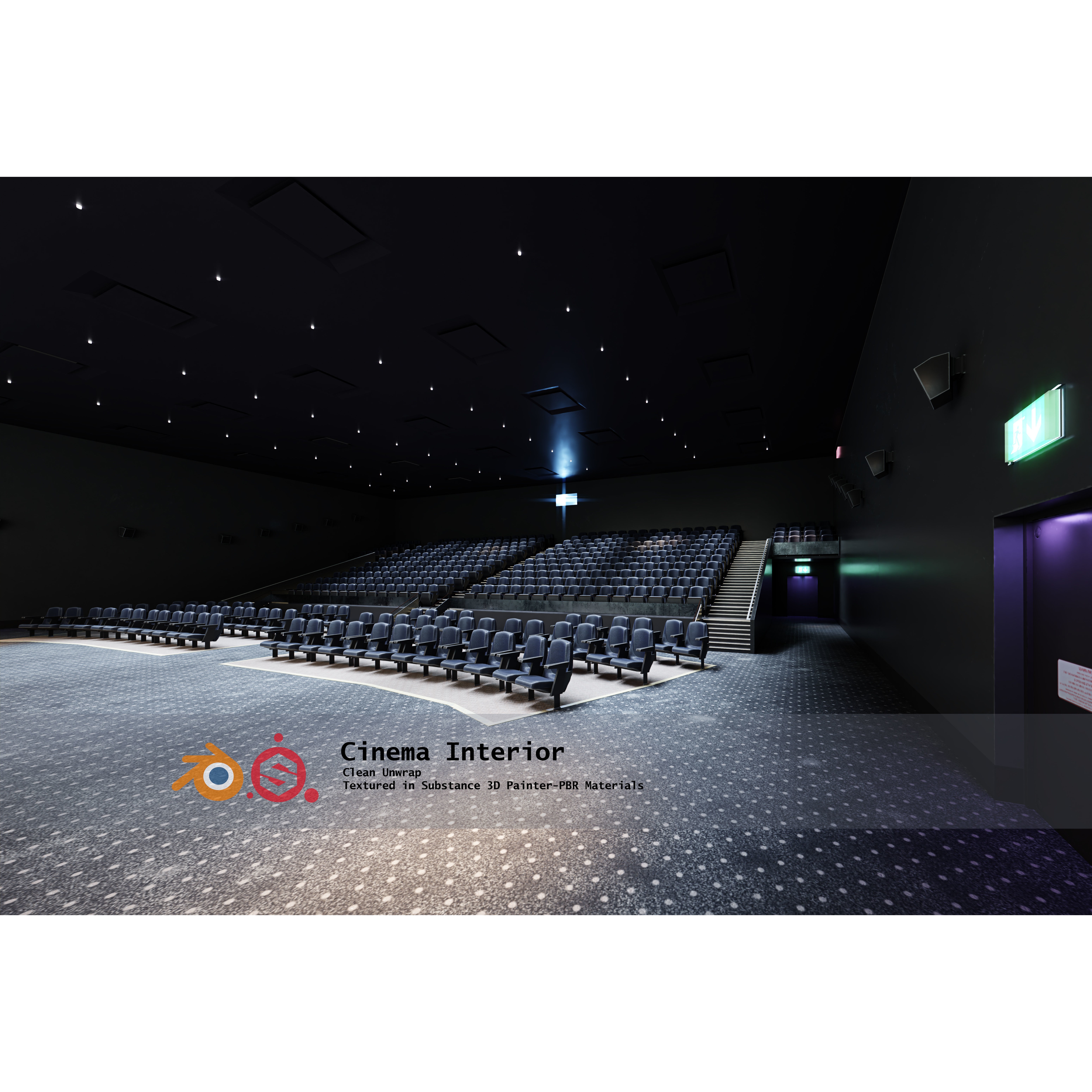 Movie Theater Interior - Low-Poly Game-Ready 3D Model - View 3