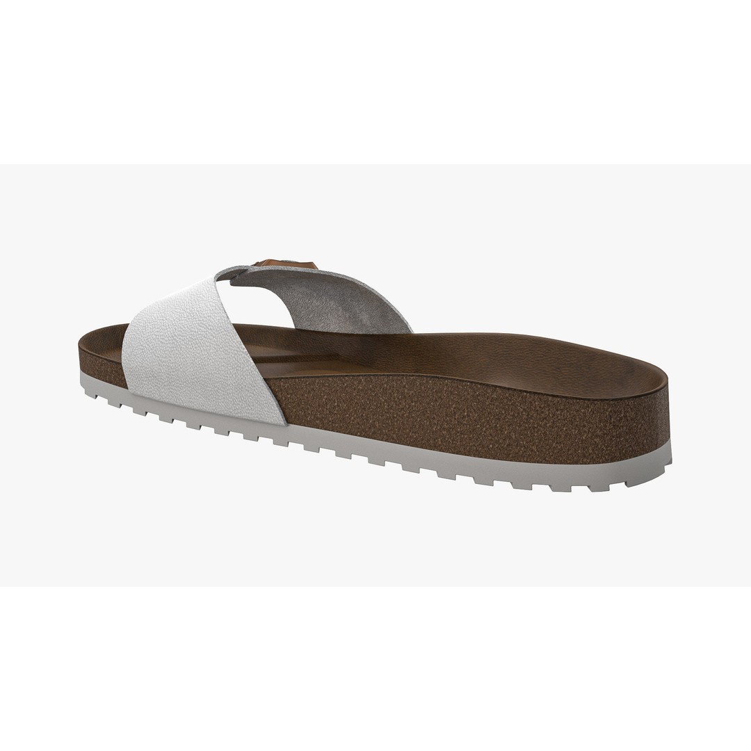 White Leather Single-Strap Sandals 3D Model – High Poly Game Asset, FBX - View 12