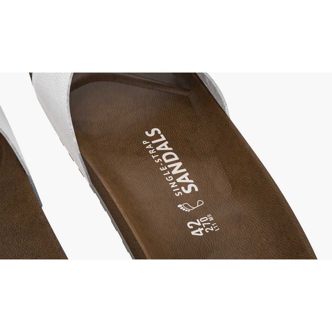 White Leather Single-Strap Sandals 3D Model – High Poly Game Asset, FBX - View 14