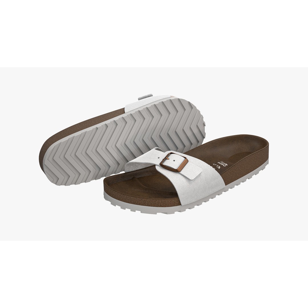 White Leather Single-Strap Sandals 3D Model – High Poly Game Asset, FBX - View 3