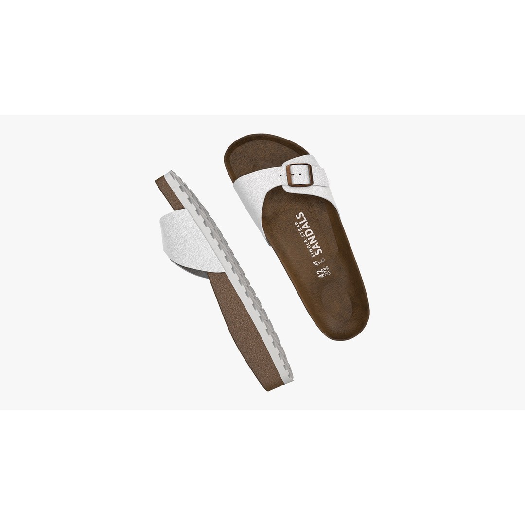 White Leather Single-Strap Sandals 3D Model – High Poly Game Asset, FBX - View 4