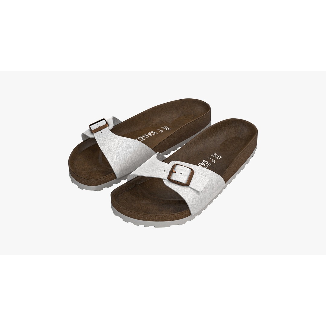White Leather Single-Strap Sandals 3D Model – High Poly Game Asset, FBX - View 6