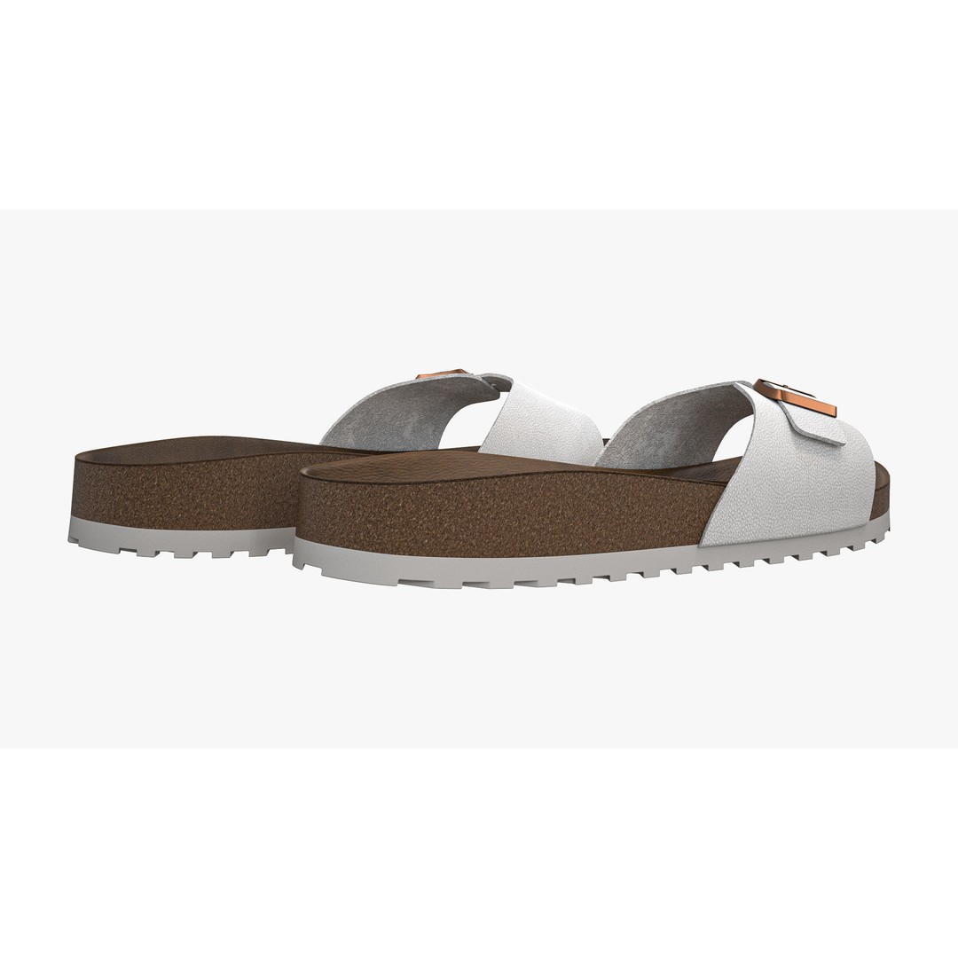 White Leather Single-Strap Sandals 3D Model – High Poly Game Asset, FBX - View 7
