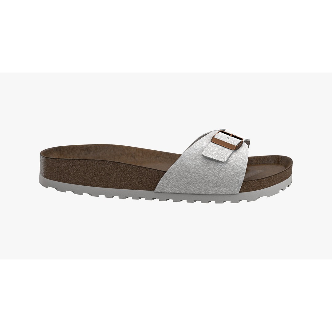 White Leather Single-Strap Sandals 3D Model – High Poly Game Asset, FBX - View 8