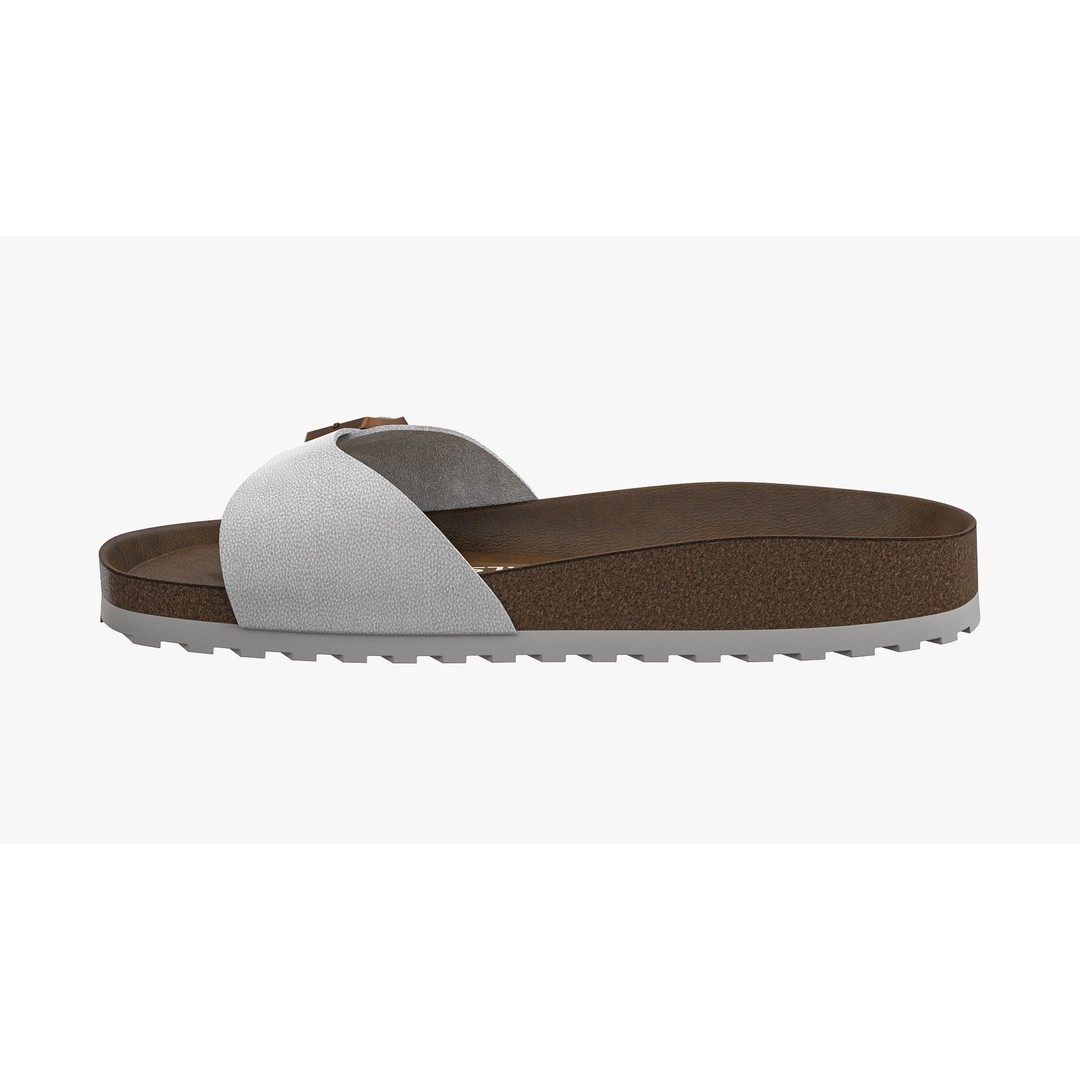 White Leather Single-Strap Sandals 3D Model – High Poly Game Asset, FBX - View 9
