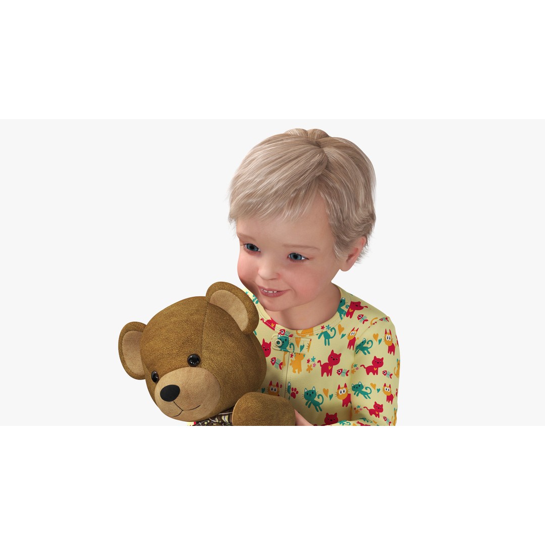 Toddler with Stuffed Teddy Bear 3D Model – Realistic Character with PBR Textures - View 10
