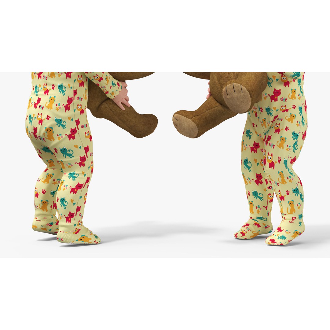 Toddler with Stuffed Teddy Bear 3D Model – Realistic Character with PBR Textures - View 12