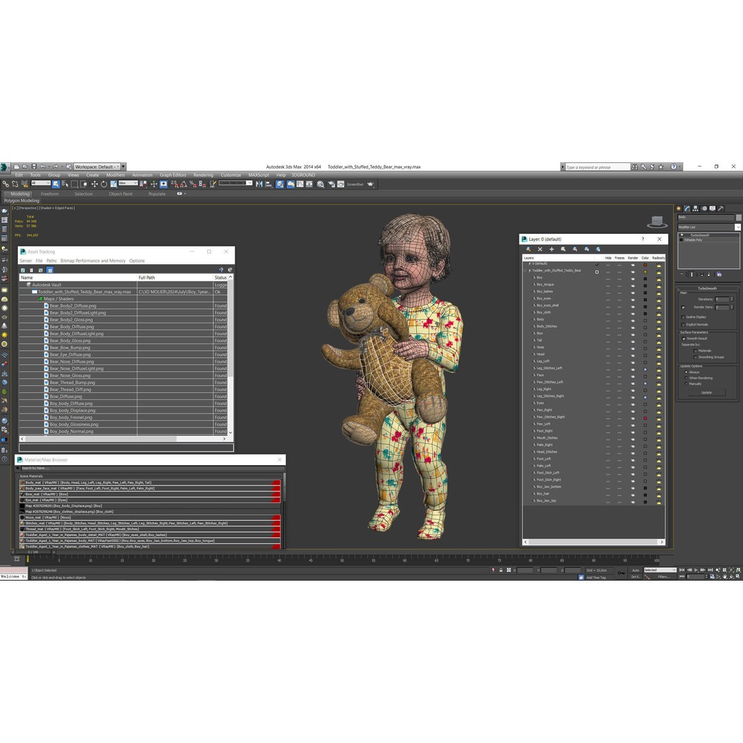 Toddler with Stuffed Teddy Bear 3D Model – Realistic Character with PBR Textures - View 20